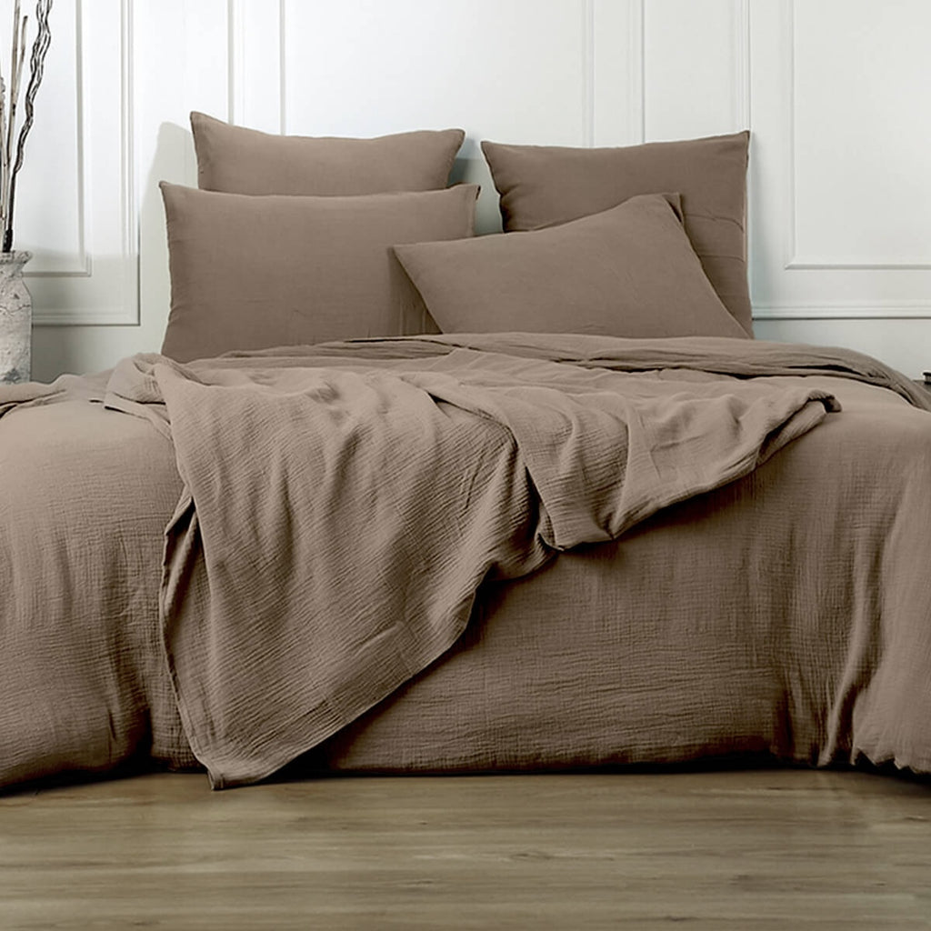 Housse de couette gaze de coton taupe clair ALMA 260x240