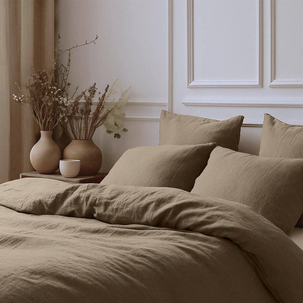 Housse de couette gaze de coton taupe clair ALMA 260x240