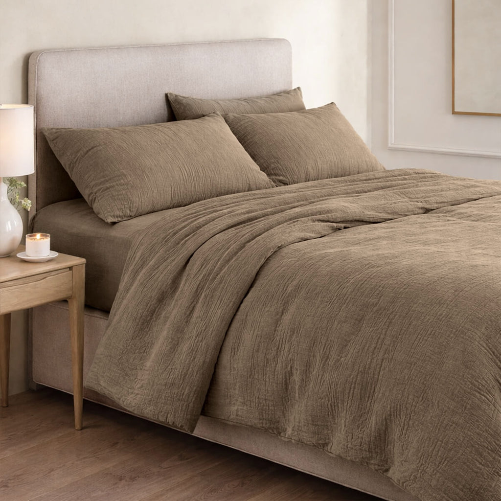 Housse de couette gaze de coton taupe clair ALMA 260x240