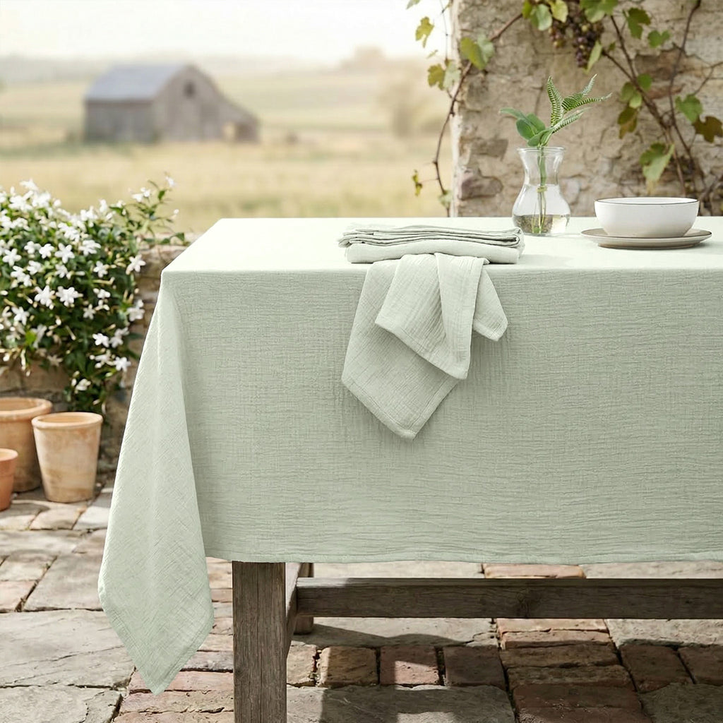 Lot de 4 serviettes de table gaze de coton 40x40 ALMA vert amande
