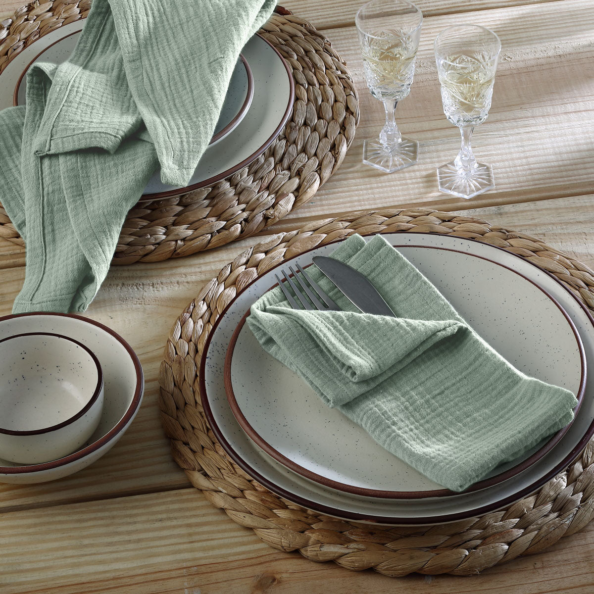 Lot de 4 serviettes de table gaze de coton 40x40 ALMA vert céladon
