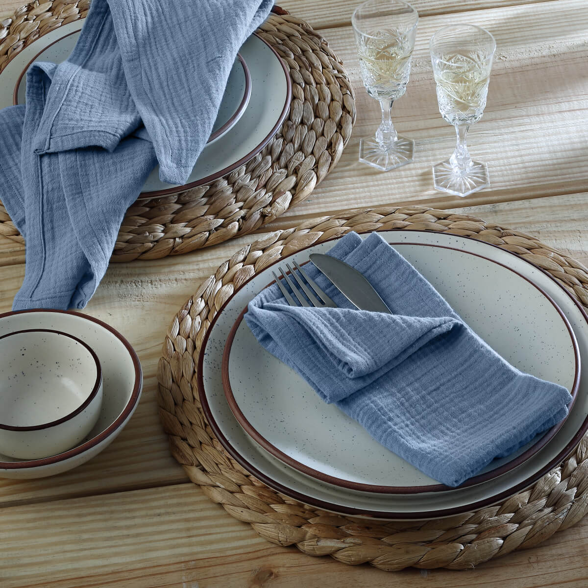 Lot de 4 serviettes de table gaze de coton 40x40 ALMA bleu