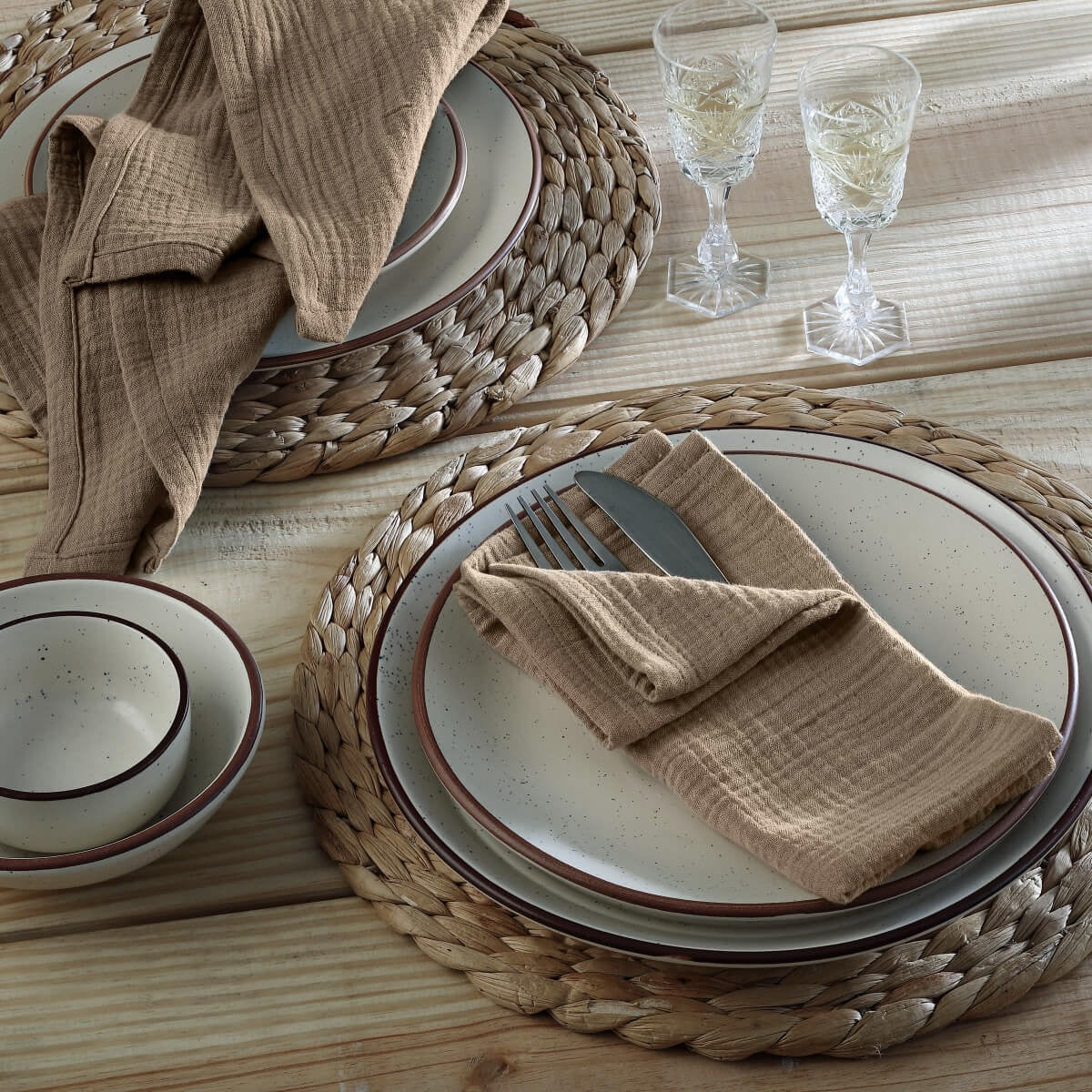 Lot de 4 serviettes de table gaze de coton 40x40 ALMA taupe clair