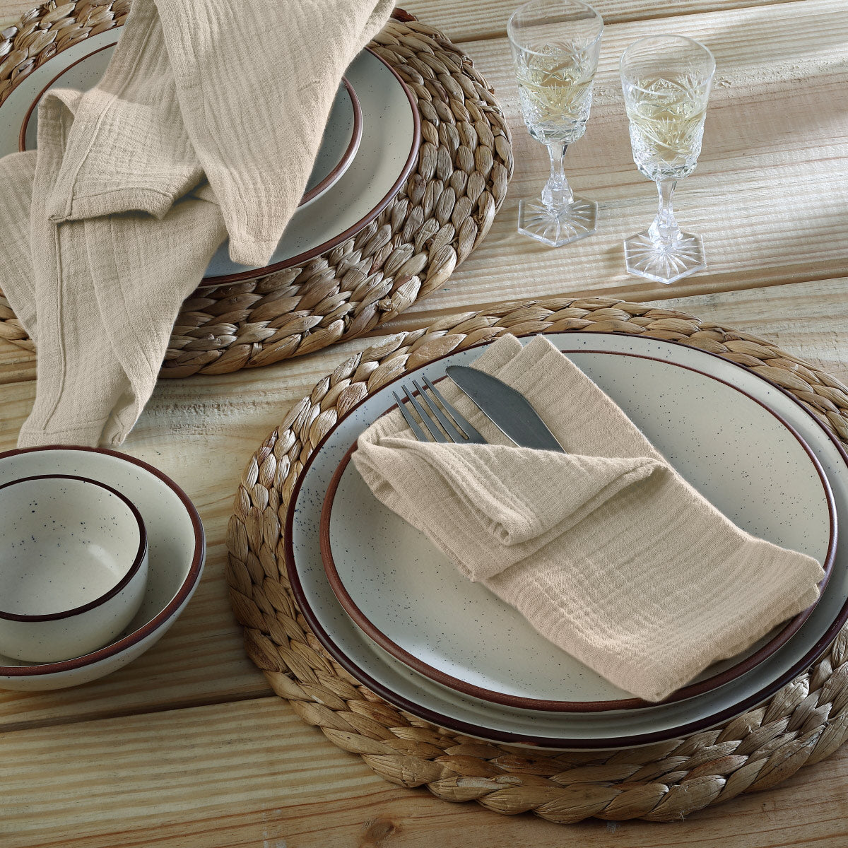 Lot de 4 serviettes de table gaze de coton 40x40 ALMA beige clair