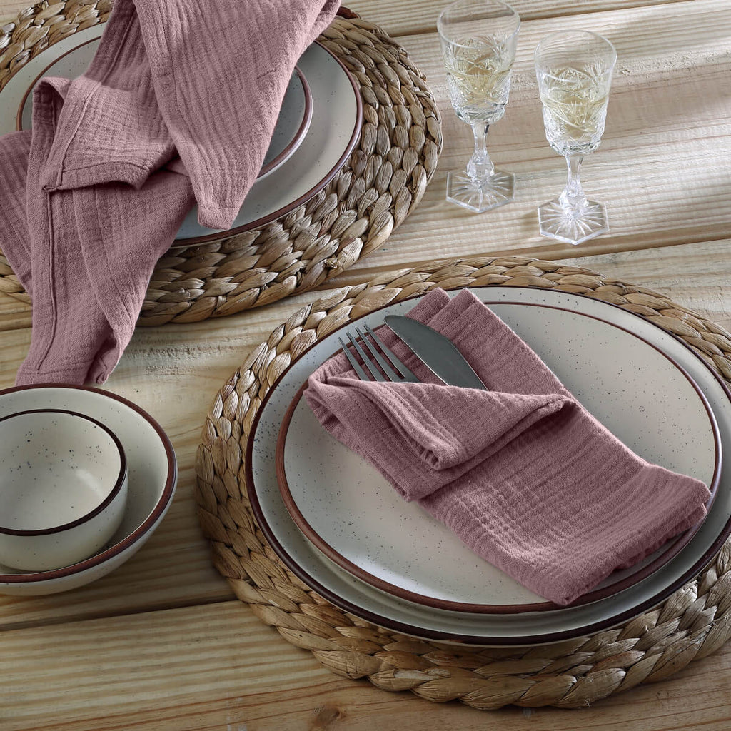 Lot de 4 serviettes de table gaze de coton 40x40 ALMA bois de rose