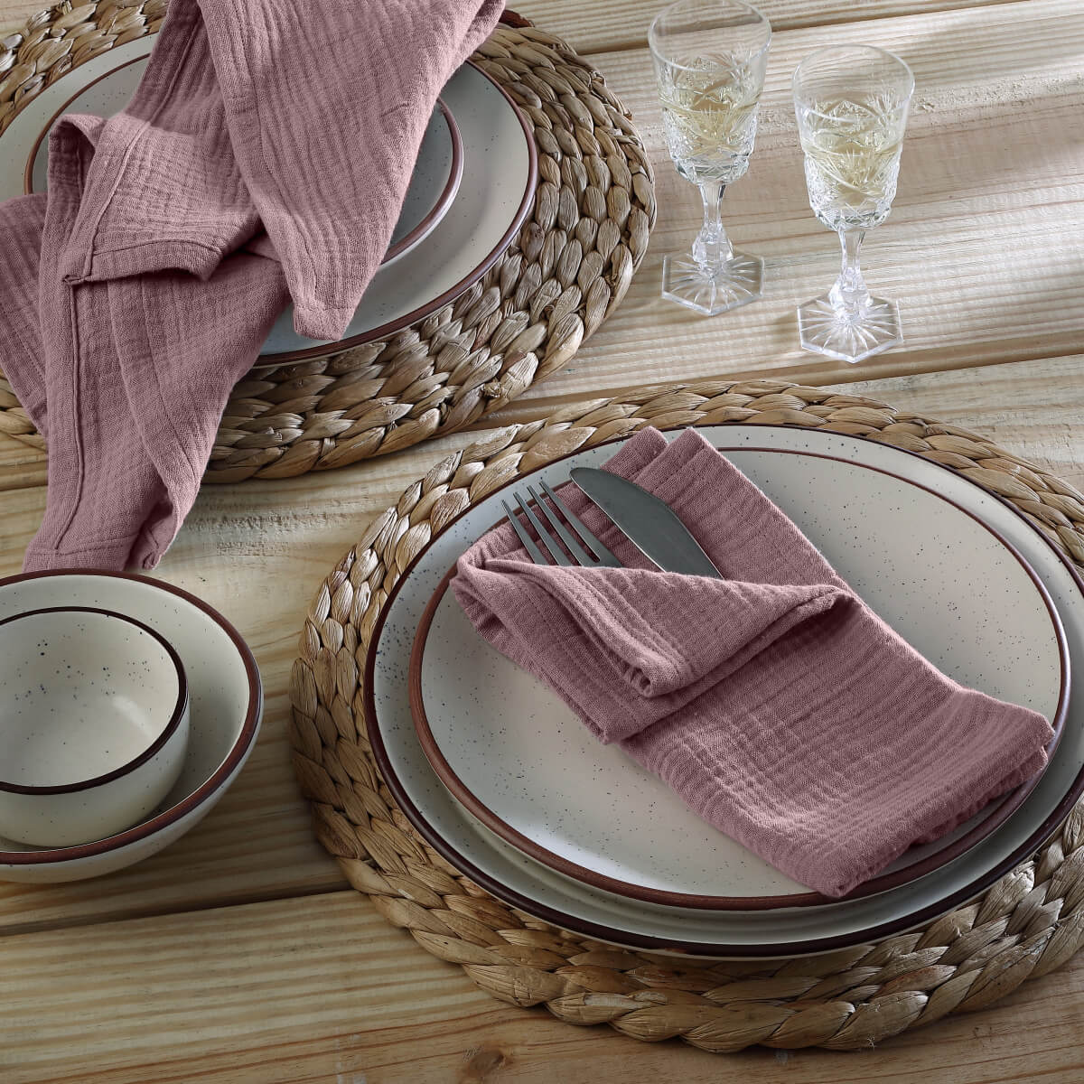 Lot de 4 serviettes de table gaze de coton 40x40 ALMA bois de rose