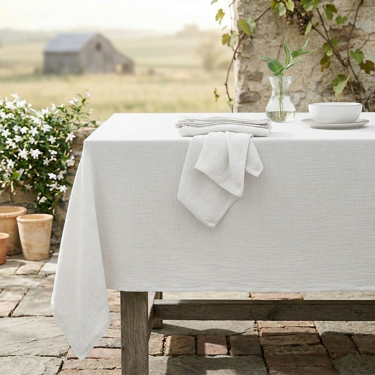 Nappe gaze de coton 150x350 ALMA blanc