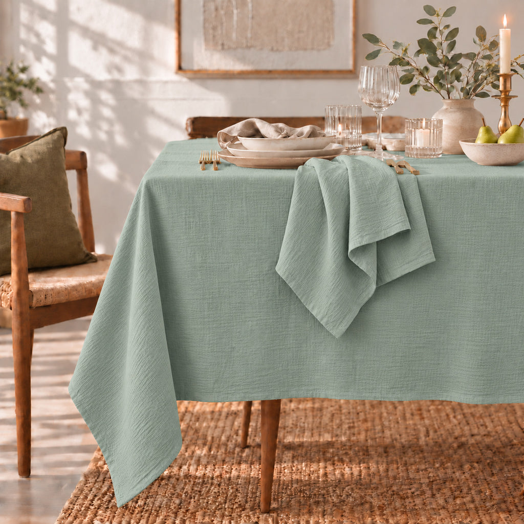 Nappe gaze de coton 150x350 ALMA vert céladon