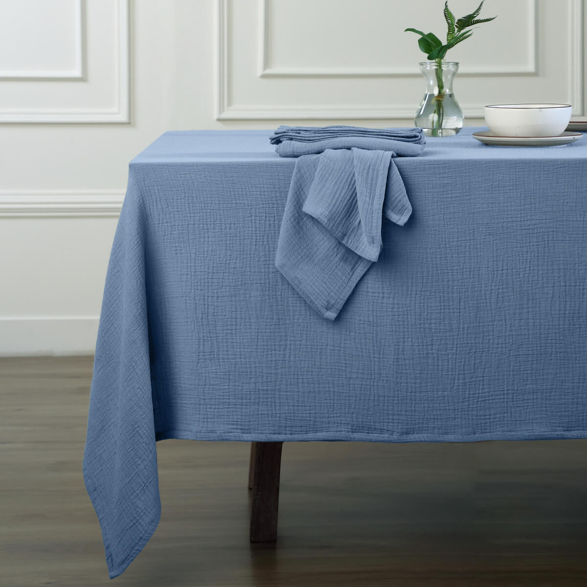 Nappe gaze de coton 160x400 ALMA bleu