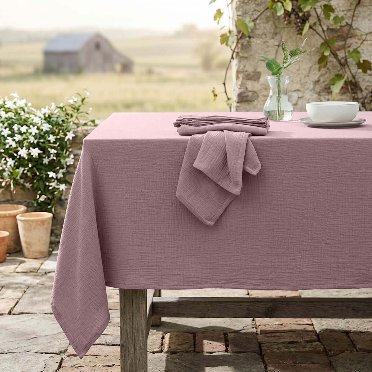 Nappe gaze de coton 150x300 ALMA bois de rose