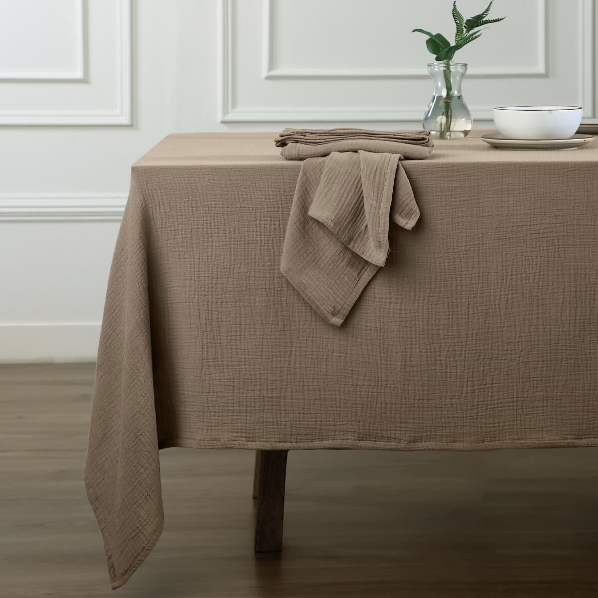 Nappe gaze de coton 150x350 ALMA taupe clair