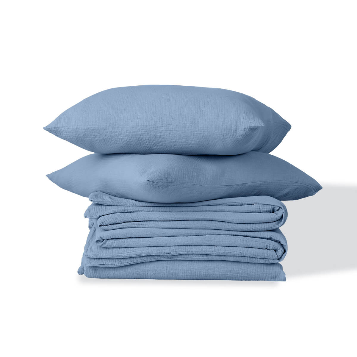 Parure + taies 50x70 gaze de coton bleu ALMA 200x200+2(50x70)