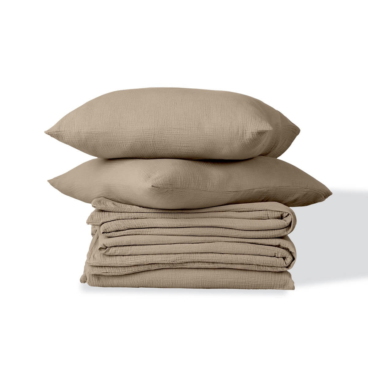 Parure + taies 50x70 gaze de coton taupe clair ALMA 200x200+2(50x70)