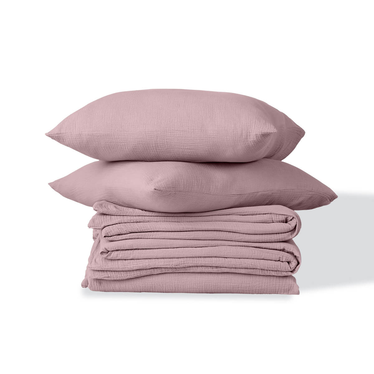 Parure + taies 50x70 gaze de coton bois de rose ALMA 240x220+2(50x70)