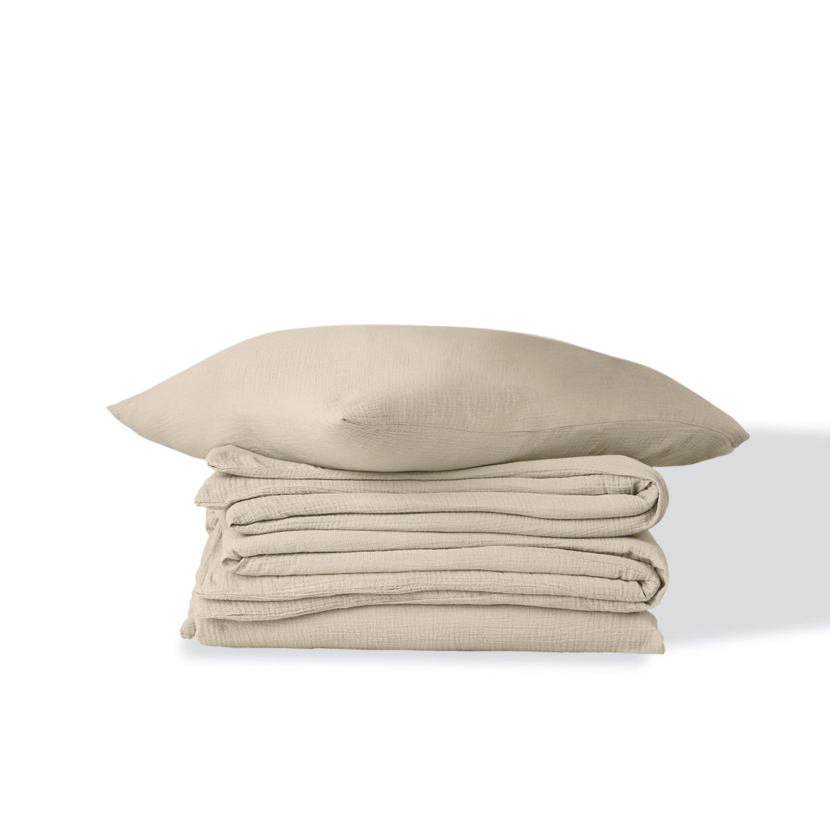 Parure + taies 65x65 gaze de coton beige clair ALMA 140x200/65x65