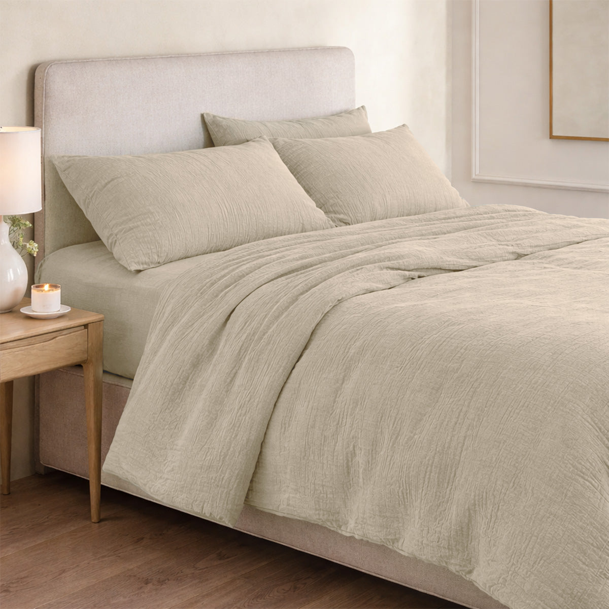 Parure + taies 65x65 gaze de coton beige clair ALMA 200x200+2(65x65)