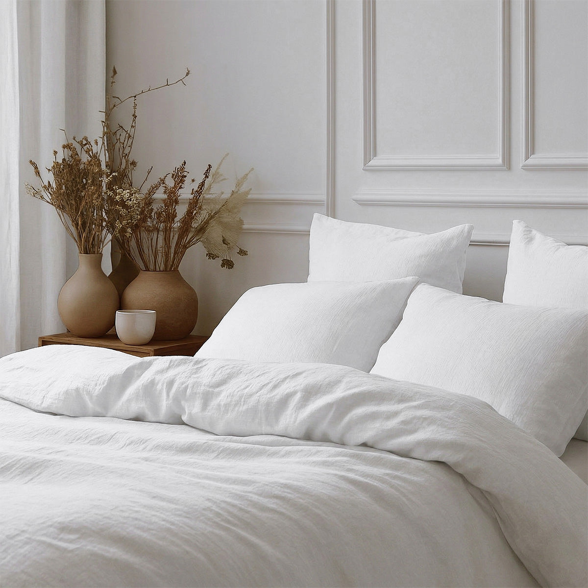 Parure + taies 65x65 gaze de coton blanc ALMA 240x220+2(65x65)