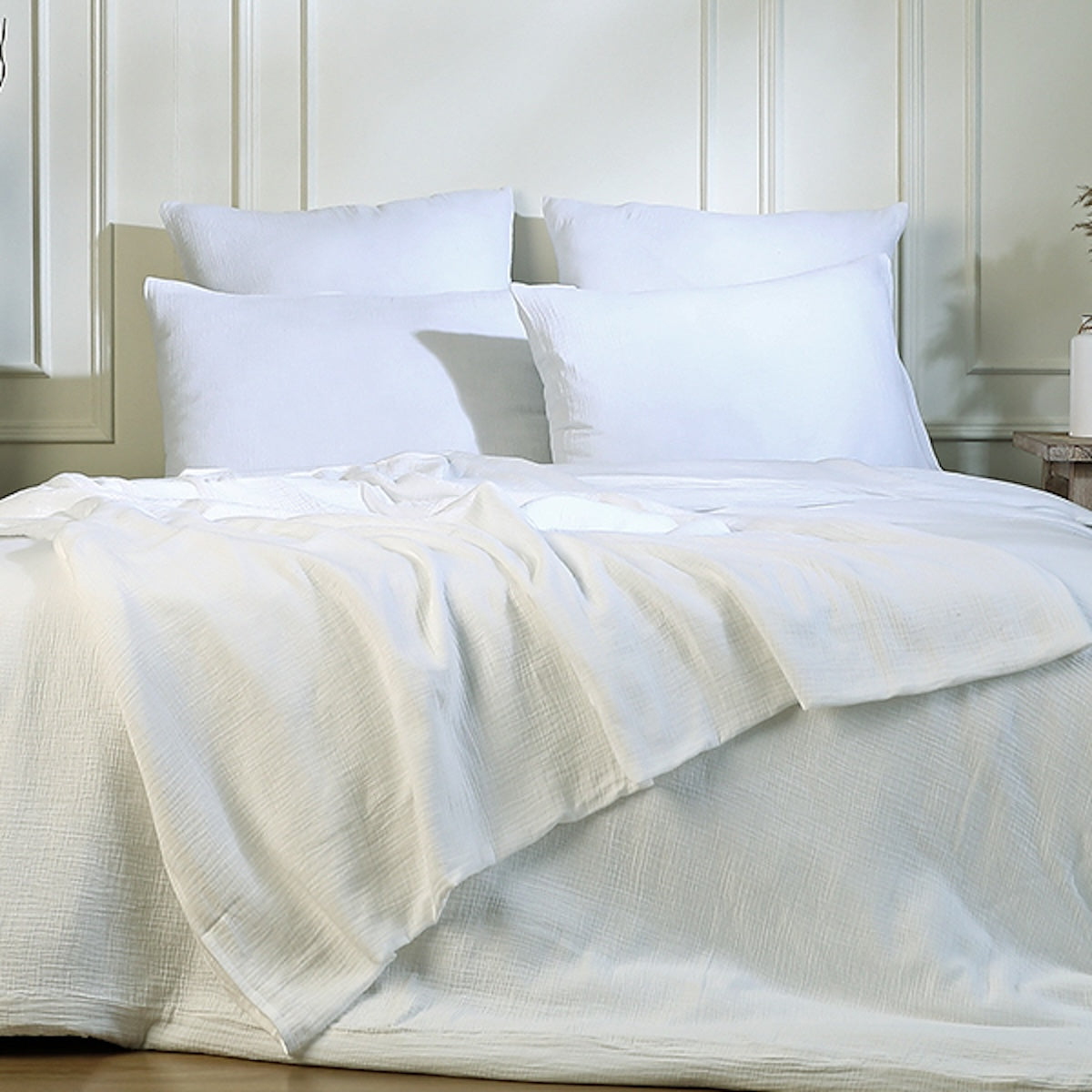 Parure + taies 65x65 gaze de coton blanc ALMA 260x240+2(65x65)