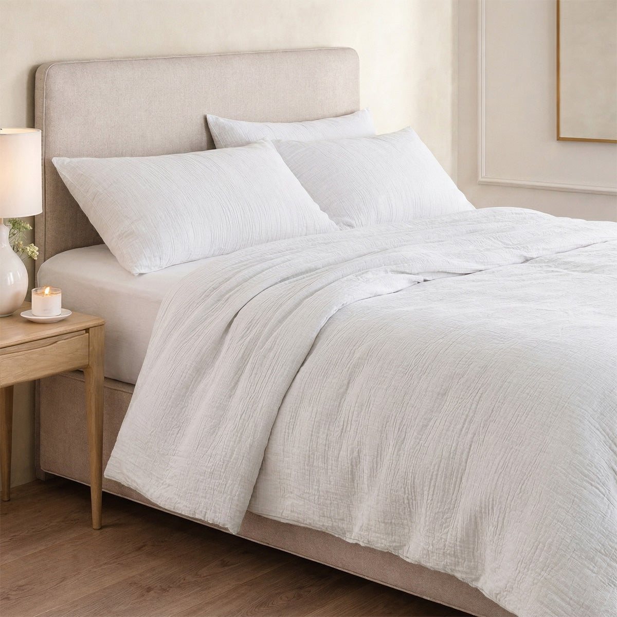 Parure + taies 65x65 gaze de coton blanc ALMA 140x200/65x65