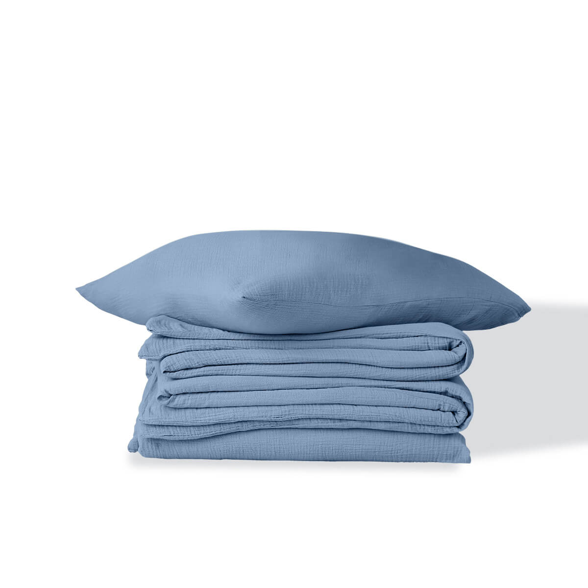 Parure + taies 65x65 gaze de coton bleu ALMA 140x200/65x65