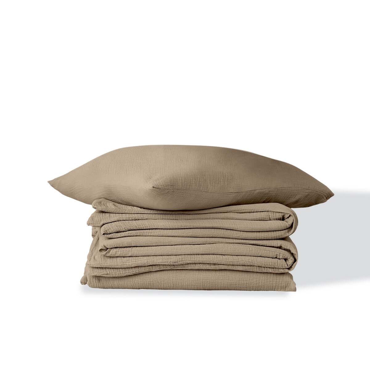 Parure + taies 65x65 gaze de coton taupe clair ALMA 140x200/65x65