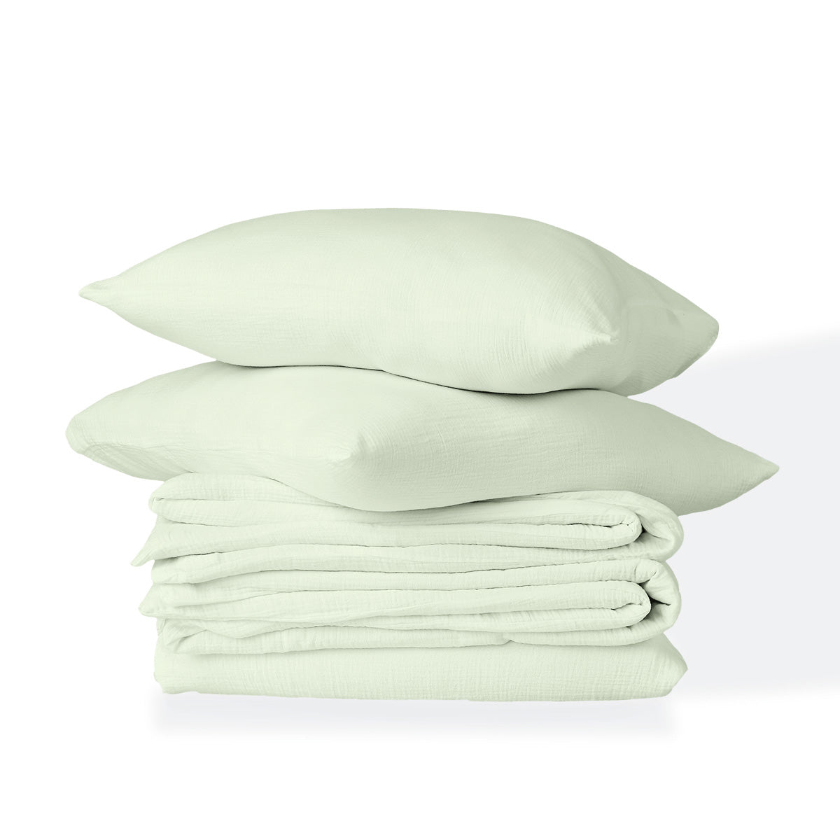 Parure + taies 65x65 gaze de coton vert amande ALMA 260x240+2(65x65)