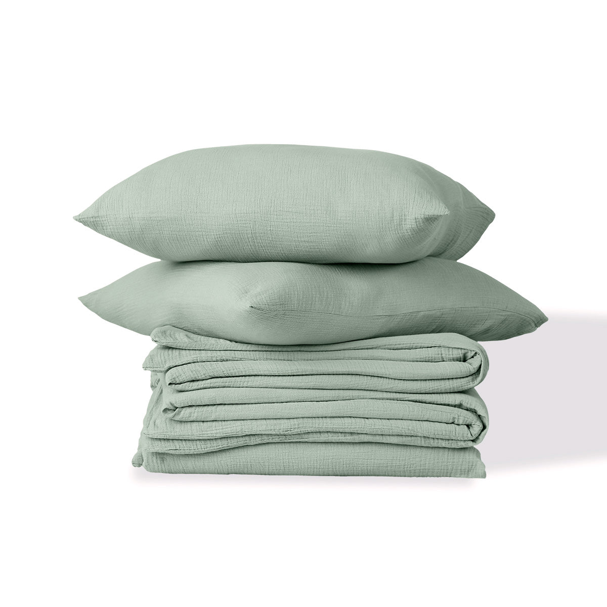 Parure + taies 65x65 gaze de coton vert céladon ALMA 200x200+2(65x65)