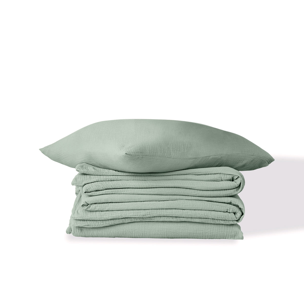 Parure + taies 65x65 gaze de coton vert céladon ALMA 140x200/65x65