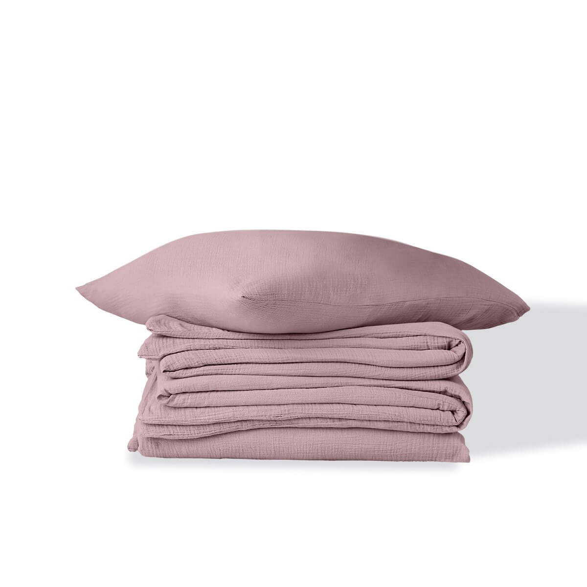 Parure + taies 65x65 gaze de coton bois de rose ALMA 140x200/65x65