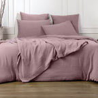 Parure + taies 65x65 gaze de coton bois de rose ALMA 140x200/65x65