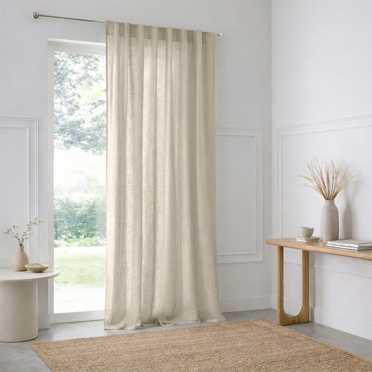 Rideau à passant gaze de coton 140x260 ALMA beige clair