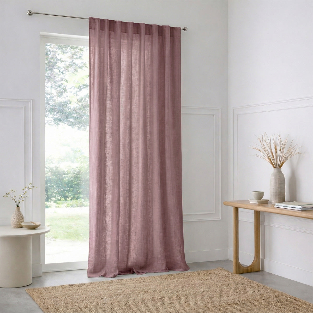 Rideau à passant gaze de coton 140x290 ALMA vieux rose