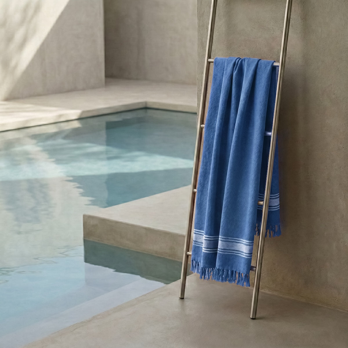 Fouta éponge coton 100x180 FARO bleu marine / grège