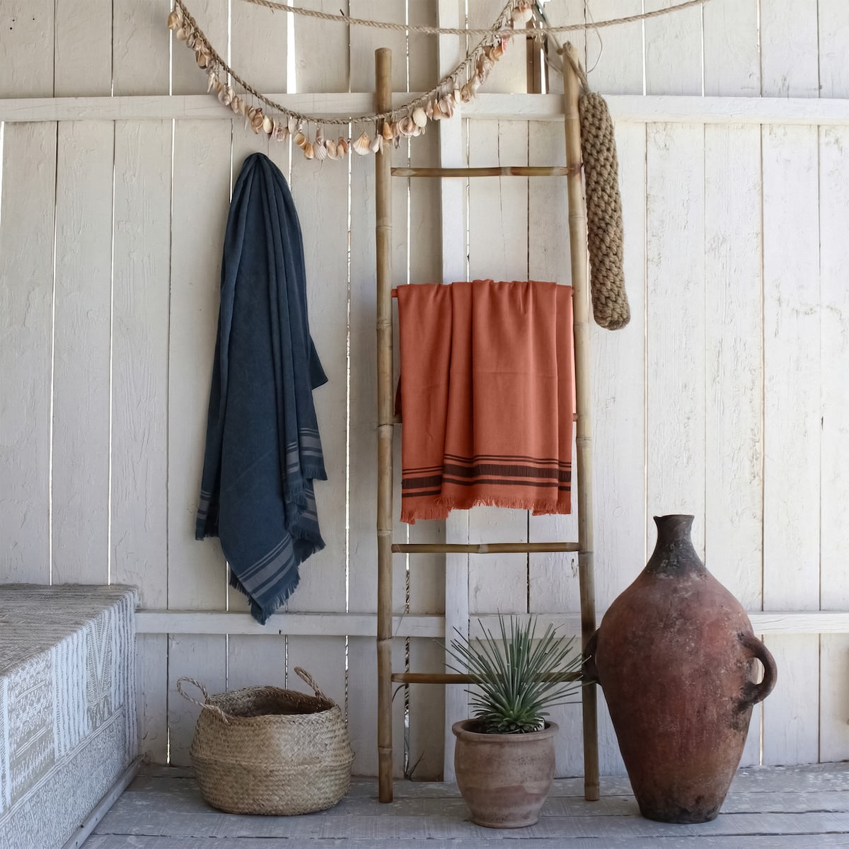 Fouta éponge coton 100x180 FARO brun masai / noir