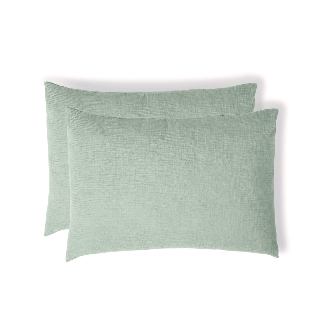 Taie d'oreiller (x2) gaze de coton vert céladon ALMA 50x70