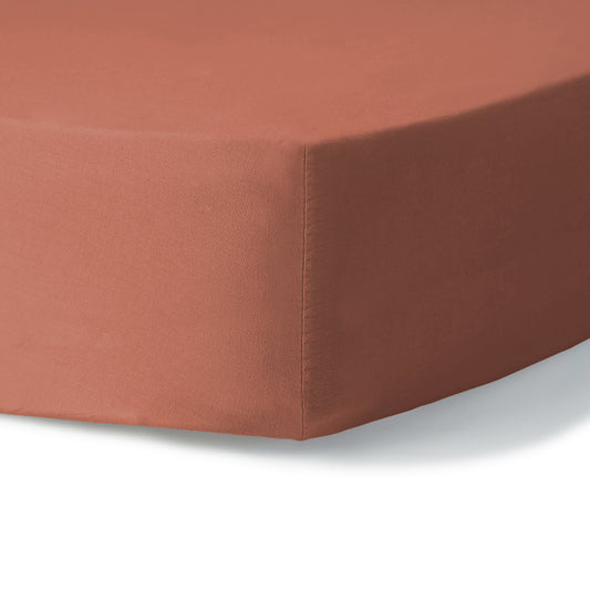 Drap housse coton lavé terracotta LUNA 140x200x30