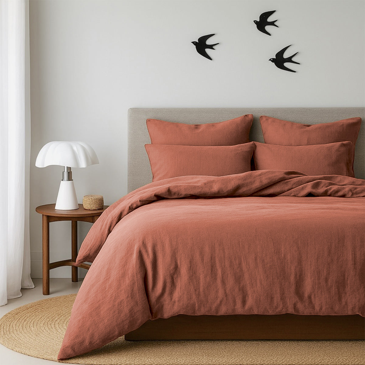 Drap housse coton lavé terracotta LUNA 180x200x30
