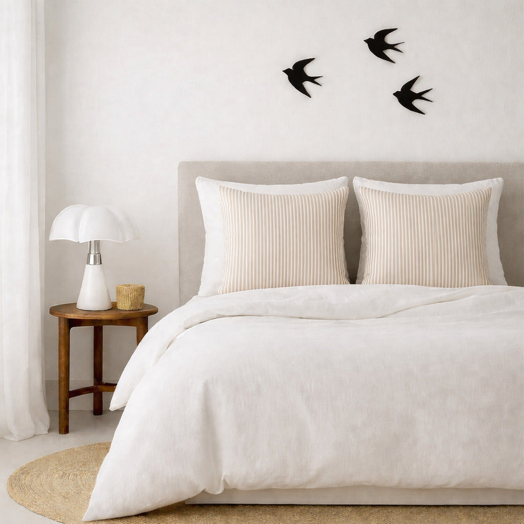 Parure + taies 65x65 coton lavé blanc / sable LUNAR MIX 240x220+2(65x65)