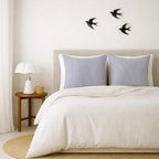 Parure + taies 65x65 coton lavé blanc / bleu orage LUNAR MIX 240x220+2(65x65)