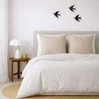 Parure + taies 65x65 coton lavé blanc / noisette LUNAR MIX 240x220+2(65x65)
