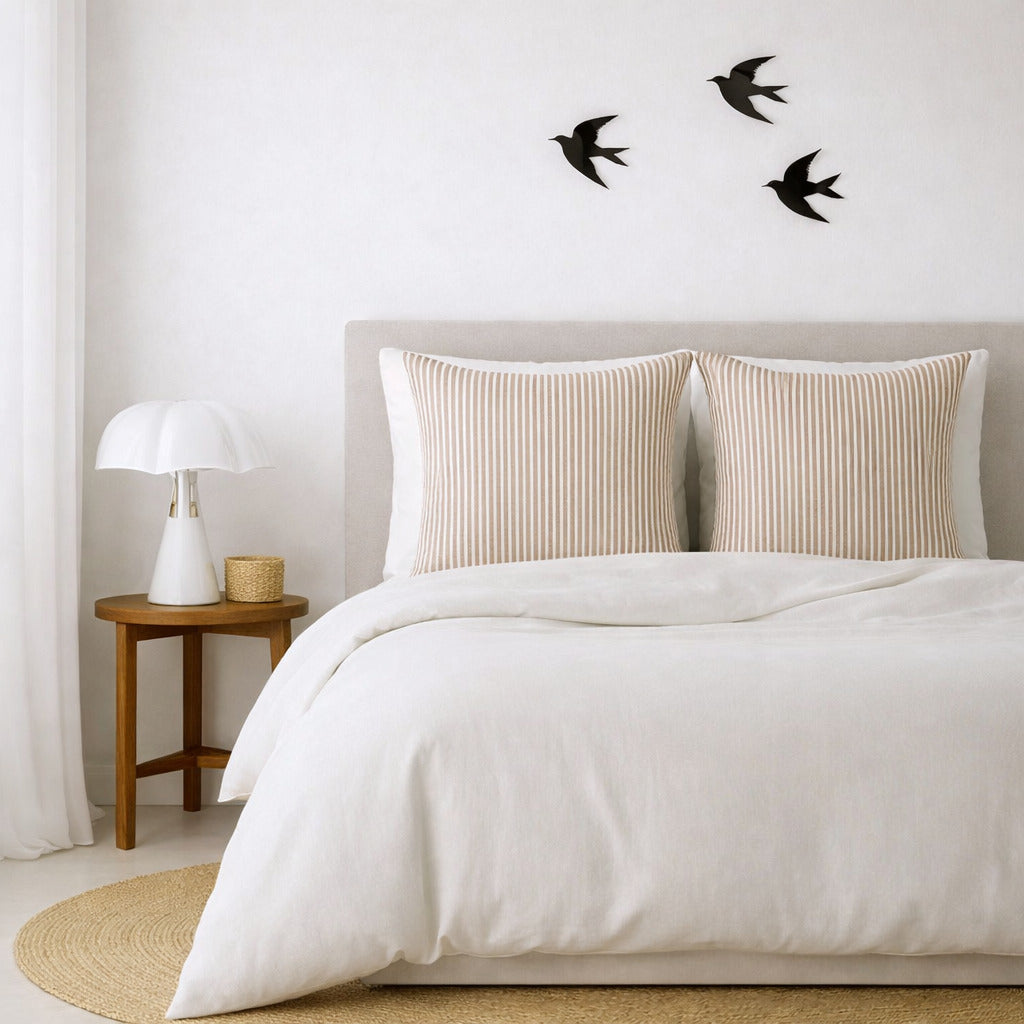 Parure + taies 65x65 coton lavé blanc / noisette LUNAR MIX 240x220+2(65x65)