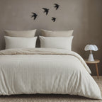 Parure + taies 65x65 coton lavé sable LUNAS 240x220+2(65x65)