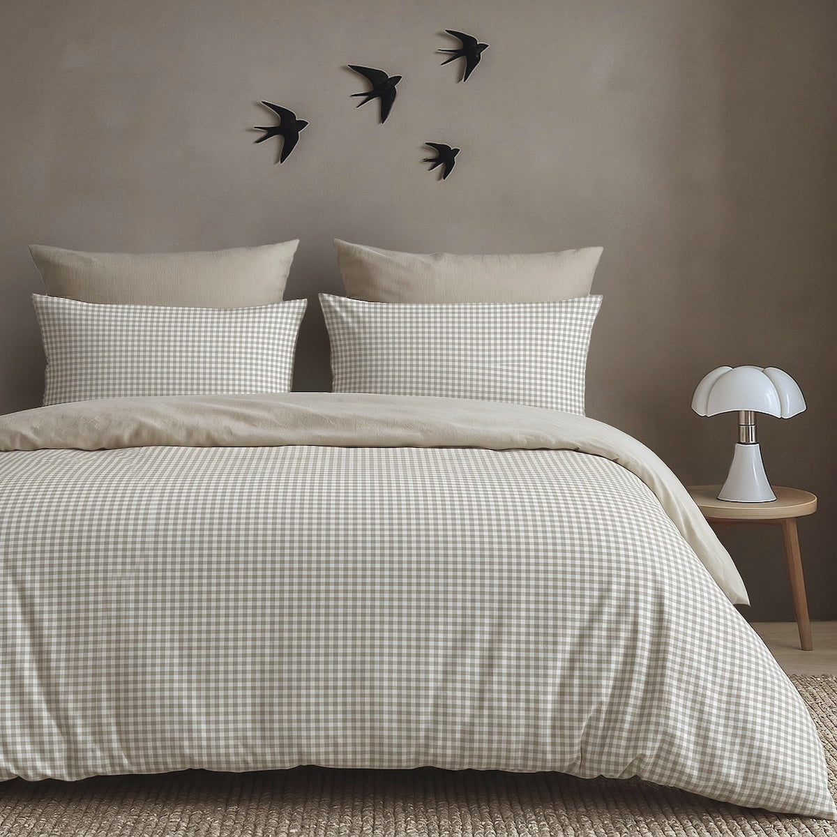 Parure + taies 65x65 coton lavé sable LUNAS 240x220+2(65x65)