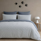 Parure + taies 65x65 coton lavé bleu orage LUNAS 240x220+2(65x65)