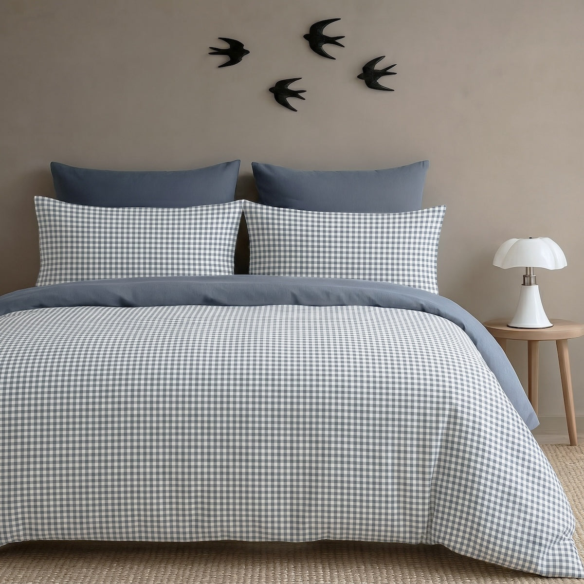 Parure + taies 65x65 coton lavé bleu orage LUNAS 240x220+2(65x65)