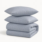 Parure + taies 65x65 coton lavé bleu orage LUNAS 240x220+2(65x65)