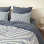 Parure + taies 65x65 coton lavé bleu orage LUNAS 240x220+2(65x65)