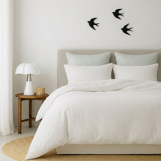 Parure + taies 65x65 coton lavé blanc / vert céladon LUNAR MIX 240x220+2(65x65)