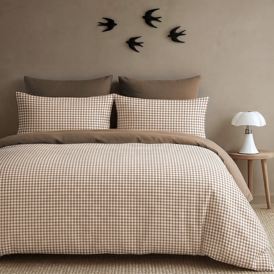 Parure + taies 65x65 coton lavé noisette LUNAS 240x220+2(65x65)