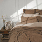 Parure + taies 65x65 coton lavé noisette LUNAS 240x220+2(65x65)